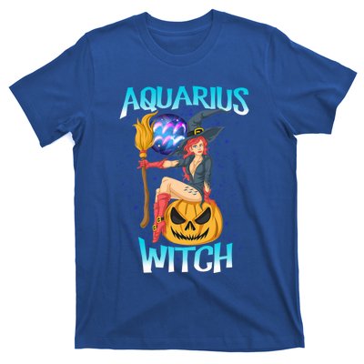 Aquarius Witch And Cute Pumpkin And Astrology Great Gift T-Shirt