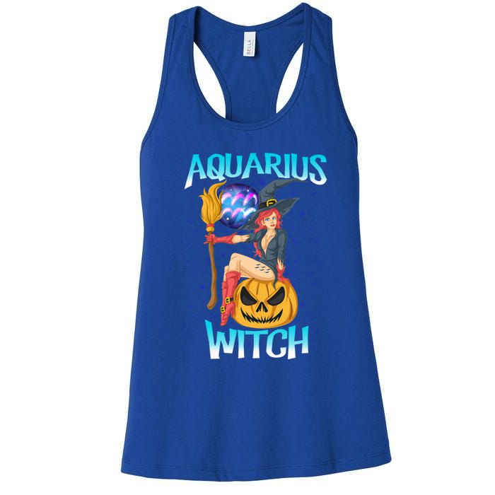 Aquarius Witch And Cute Pumpkin And Astrology Great Gift Women's Racerback Tank