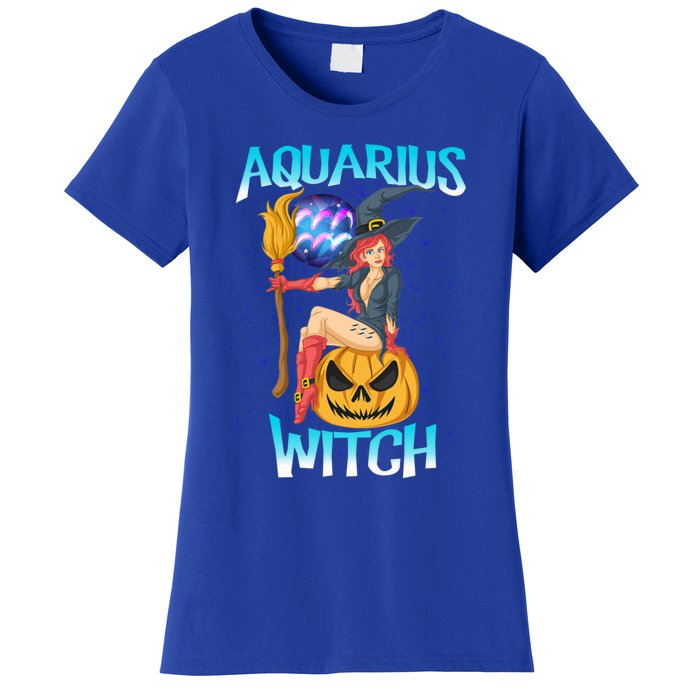 Aquarius Witch And Cute Pumpkin And Astrology Great Gift Women's T-Shirt