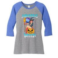 Aquarius Witch And Cute Pumpkin And Astrology Great Gift Women's Tri-Blend 3/4-Sleeve Raglan Shirt