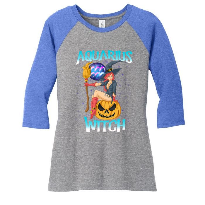 Aquarius Witch And Cute Pumpkin And Astrology Great Gift Women's Tri-Blend 3/4-Sleeve Raglan Shirt