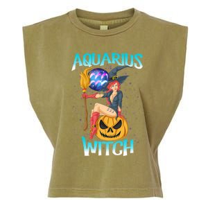 Aquarius Witch And Cute Pumpkin And Astrology Great Gift Garment-Dyed Women's Muscle Tee