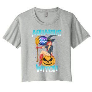 Aquarius Witch And Cute Pumpkin And Astrology Great Gift Women's Crop Top Tee