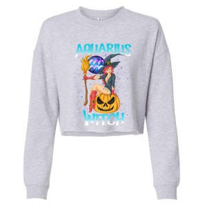 Aquarius Witch And Cute Pumpkin And Astrology Great Gift Cropped Pullover Crew