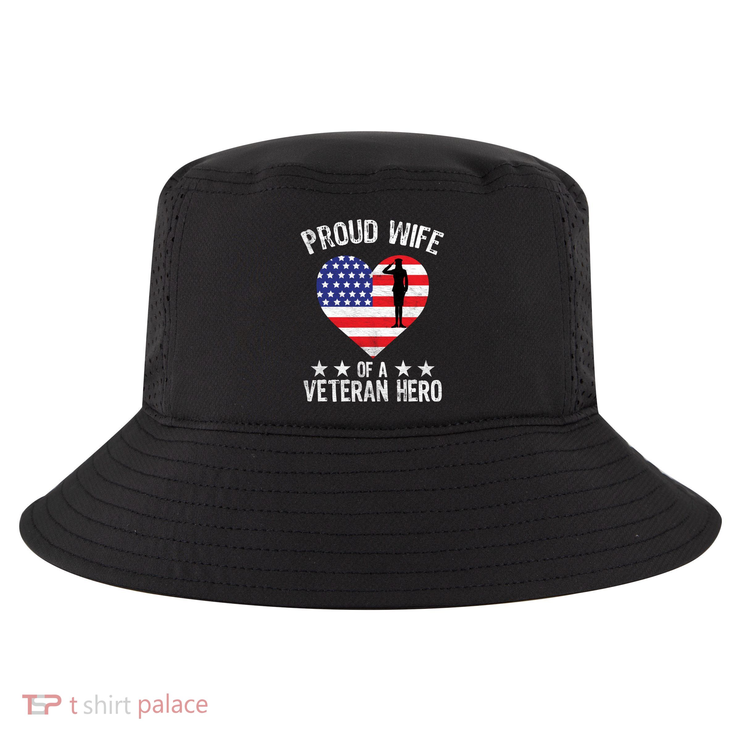America Wife American Flag Veterans Day Patriotic Gift Cool Comfort Performance Bucket Hat