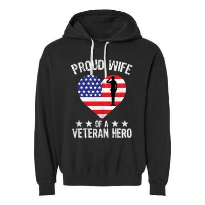America Wife American Flag Veterans Day Patriotic Gift Garment-Dyed Fleece Hoodie