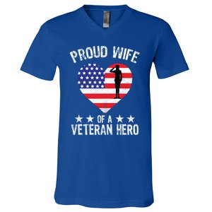 America Wife American Flag Veterans Day Patriotic Gift V-Neck T-Shirt