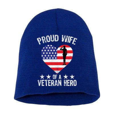 America Wife American Flag Veterans Day Patriotic Gift Short Acrylic Beanie