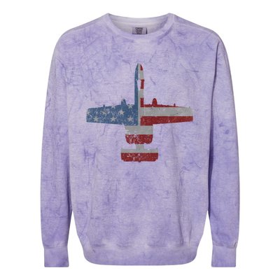 A10 Warthog Airplane American Flag Design Colorblast Crewneck Sweatshirt