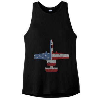 A10 Warthog Airplane American Flag Design Ladies PosiCharge Tri-Blend Wicking Tank