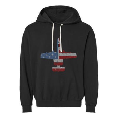 A10 Warthog Airplane American Flag Design Garment-Dyed Fleece Hoodie