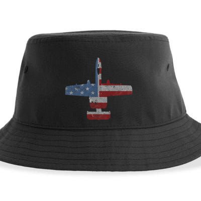 A10 Warthog Airplane American Flag Design Sustainable Bucket Hat