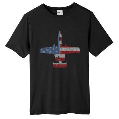 A10 Warthog Airplane American Flag Design Tall Fusion ChromaSoft Performance T-Shirt