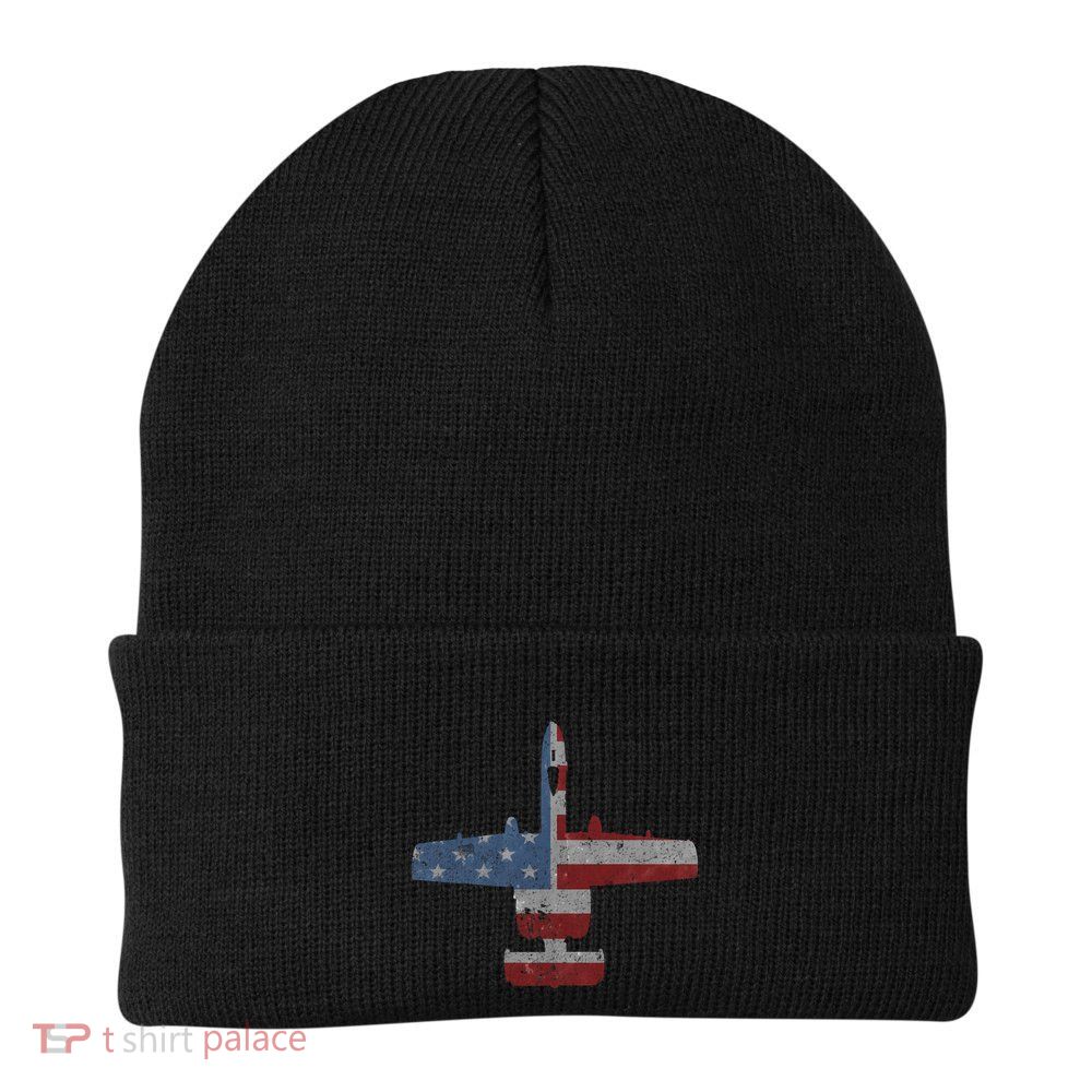 A10 Warthog Airplane American Flag Design Beanie