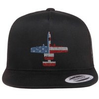 A10 Warthog Airplane American Flag Design Flat Bill Trucker Hat