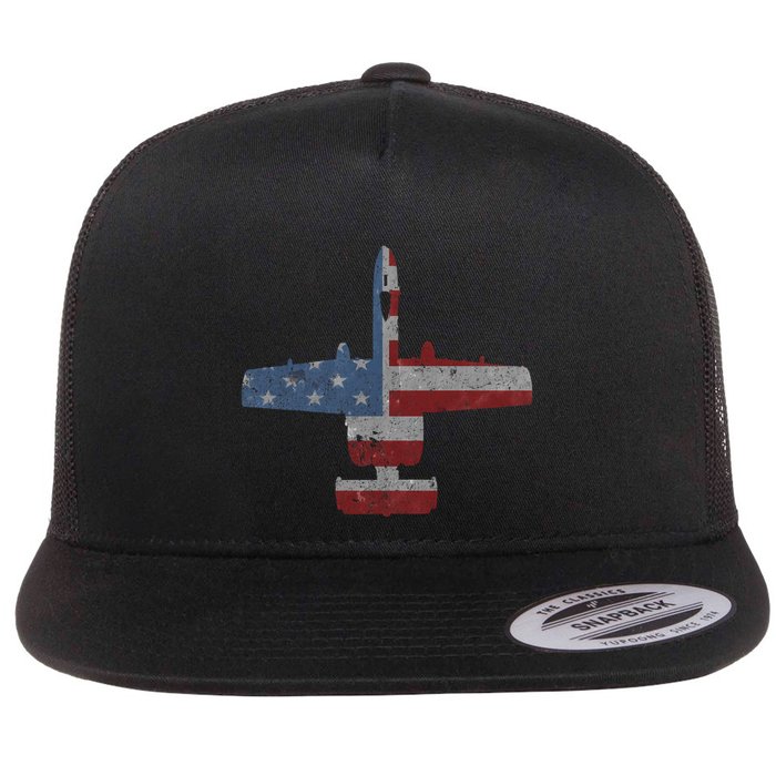 A10 Warthog Airplane American Flag Design Flat Bill Trucker Hat