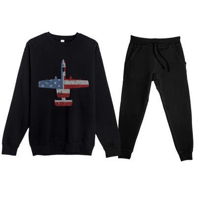 A10 Warthog Airplane American Flag Design Premium Crewneck Sweatsuit Set