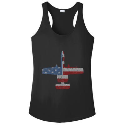 A10 Warthog Airplane American Flag Design Ladies PosiCharge Competitor Racerback Tank