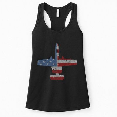 A10 Warthog Airplane American Flag Design Womens Tank Top