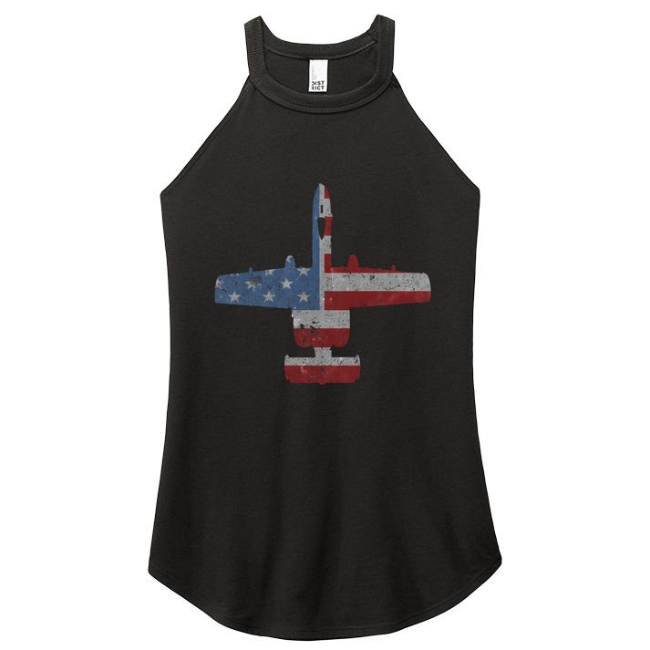 A10 Warthog Airplane American Flag Design Women's Perfect Tri Rocker Tank