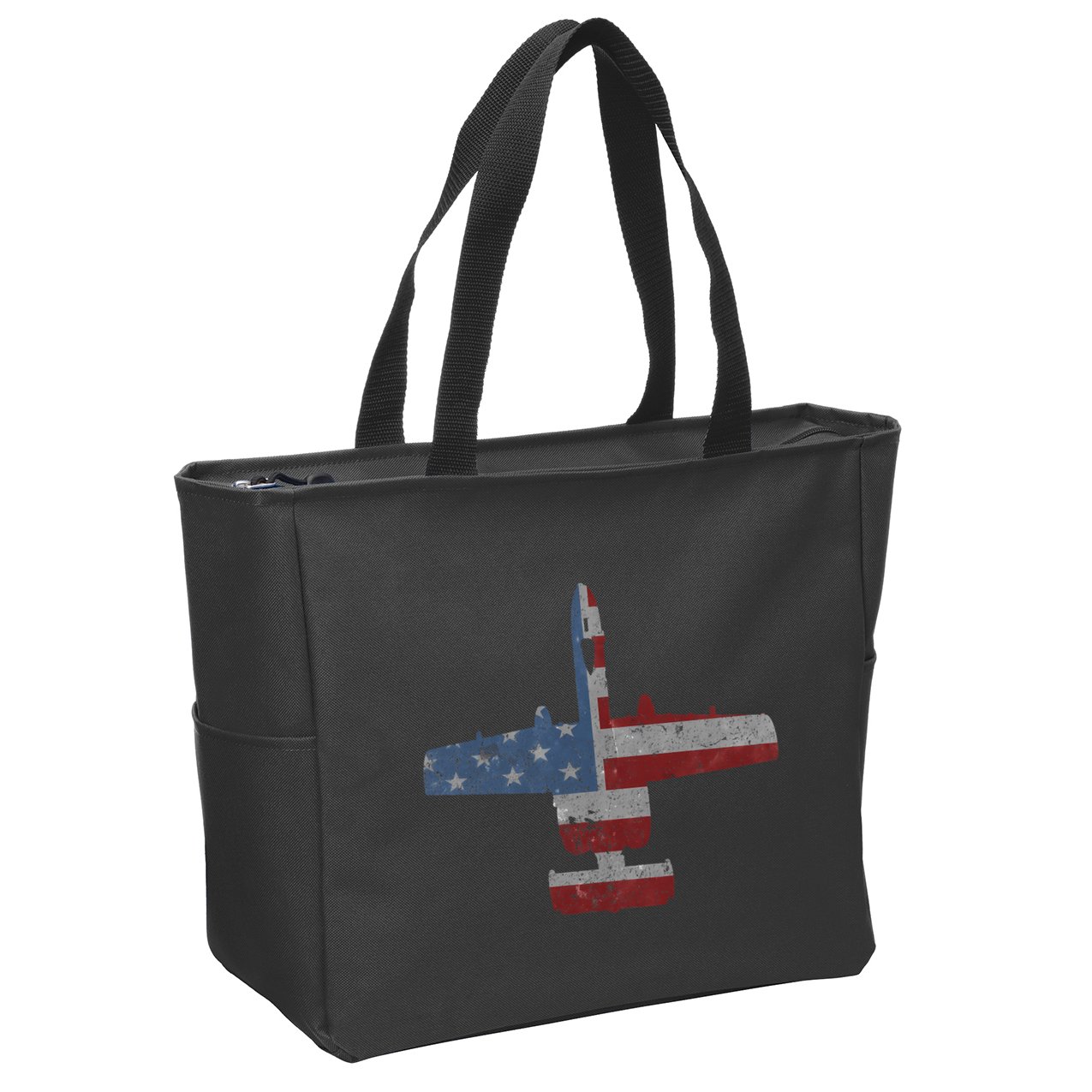 A10 Warthog Airplane American Flag Design Zip Tote Bag