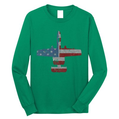 A10 Warthog Airplane American Flag Design Long Sleeve Shirt