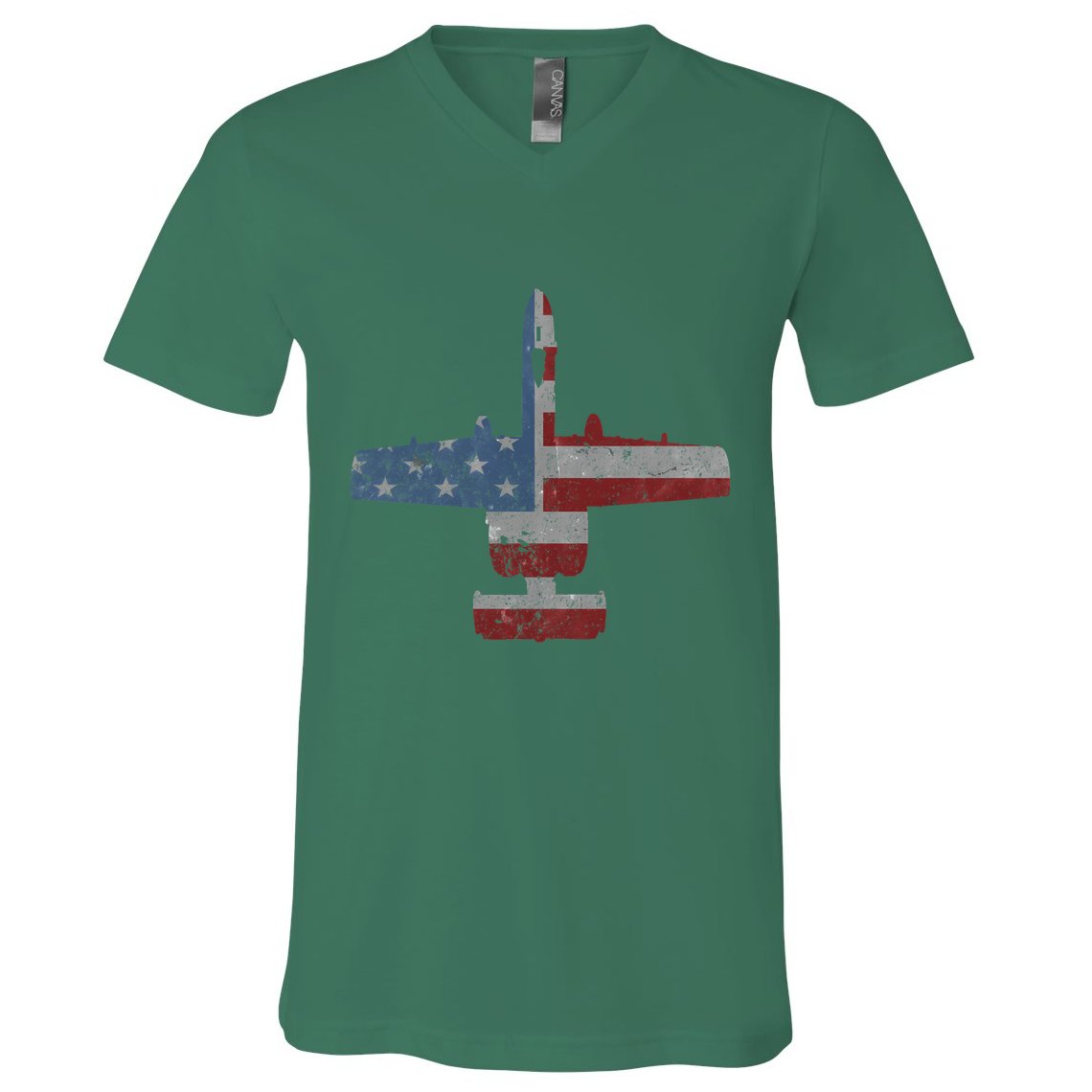 A10 Warthog Airplane American Flag Design V-Neck T-Shirt