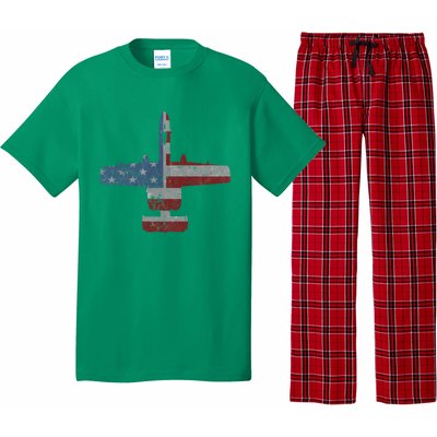 A10 Warthog Airplane American Flag Design Pajama Set