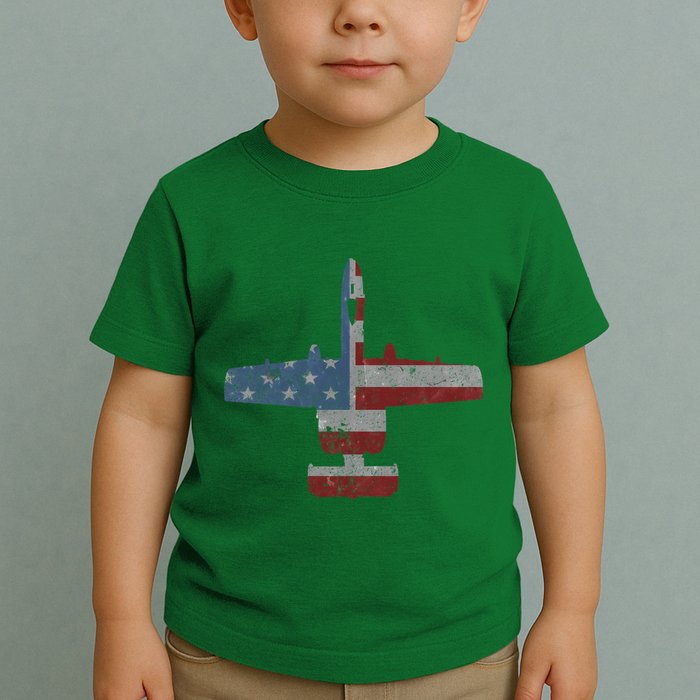 A10 Warthog Airplane American Flag Design Toddler T-Shirt