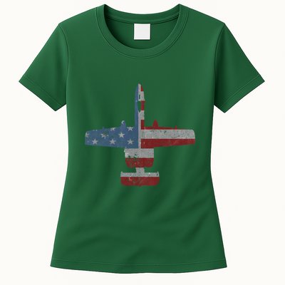 A10 Warthog Airplane American Flag Design Womens T-Shirt