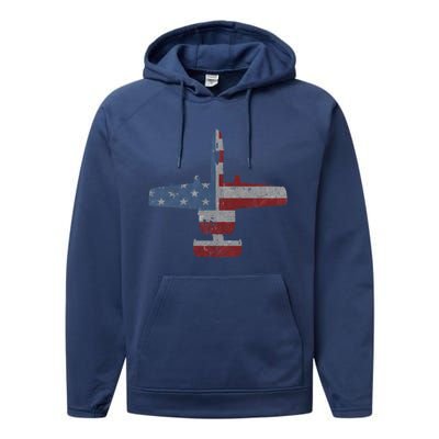 A10 Warthog Airplane American Flag Design Performance Fleece Hoodie