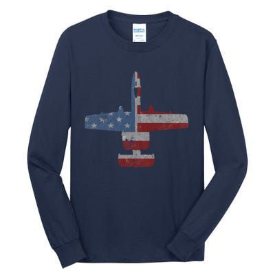 A10 Warthog Airplane American Flag Design Tall Long Sleeve T-Shirt