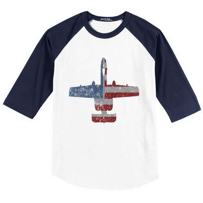 A10 Warthog Airplane American Flag Design Baseball Sleeve Shirt