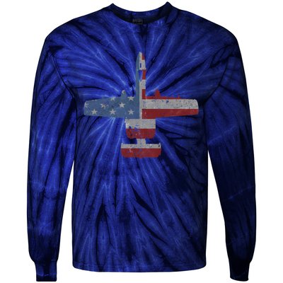 A10 Warthog Airplane American Flag Design Tie-Dye Long Sleeve Shirt