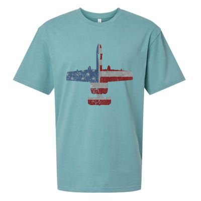 A10 Warthog Airplane American Flag Design Sueded Cloud Jersey T-Shirt