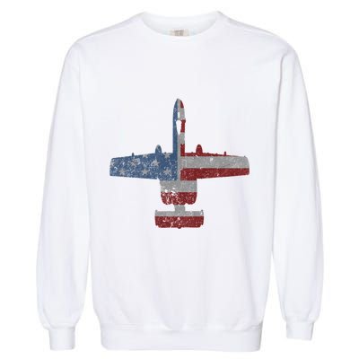 A10 Warthog Airplane American Flag Design Garment-Dyed Sweatshirt