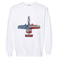 A10 Warthog Airplane American Flag Design Garment-Dyed Sweatshirt