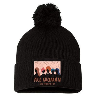 All Woman And Proud Of It Pom Pom 12in Knit Beanie