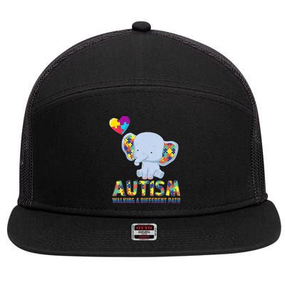 Autism Walking A Different Path Elephant 7 Panel Mesh Trucker Snapback Hat