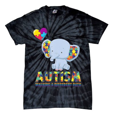 Autism Walking A Different Path Elephant Tie-Dye T-Shirt