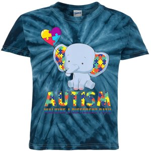 Autism Walking A Different Path Elephant Kids Tie-Dye T-Shirt