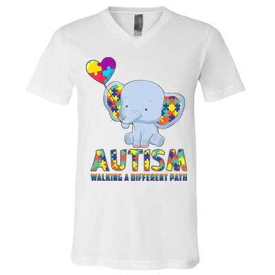Autism Walking A Different Path Elephant V-Neck T-Shirt