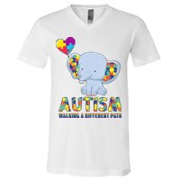 Autism Walking A Different Path Elephant V-Neck T-Shirt
