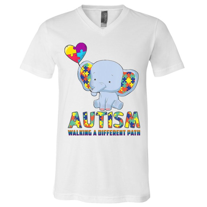 Autism Walking A Different Path Elephant V-Neck T-Shirt