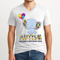 Autism Walking A Different Path Elephant V-Neck T-Shirt
