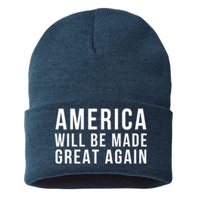 America Will Be Made Great Again Trump 45 47 Trump 2024 Hell Be Back 2024 Sustainable Knit Beanie