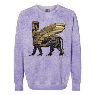 Assyrian Winged Bull Gold And Black Lamassu Over White Leather Colorblast Crewneck Sweatshirt