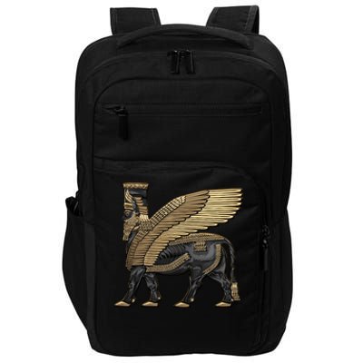 Assyrian Winged Bull Gold And Black Lamassu Over White Leather Impact Tech Backpack