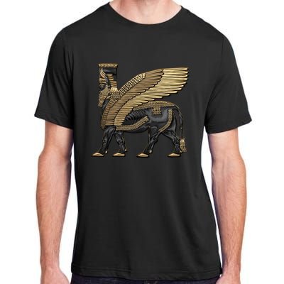 Assyrian Winged Bull Gold And Black Lamassu Over White Leather Adult ChromaSoft Performance T-Shirt