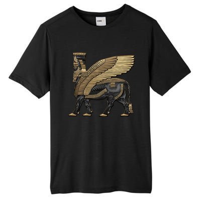 Assyrian Winged Bull Gold And Black Lamassu Over White Leather Tall Fusion ChromaSoft Performance T-Shirt